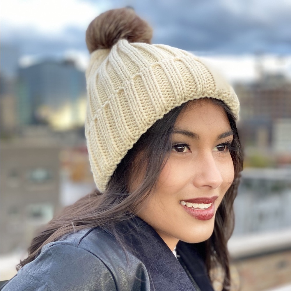 Cute Cream Pom Pom beanie